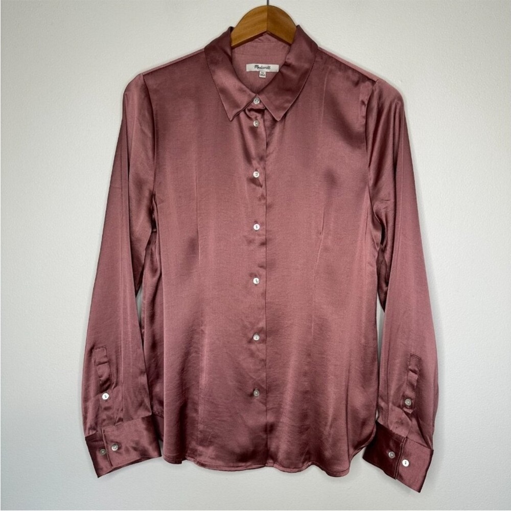 Madewell Darted Button up Shirt Size 10 Pink Woodrose Satin